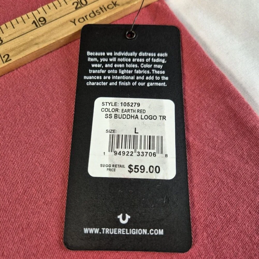 True Religion Brand Jeans T-Shirt Men's Size L Crew Neck Buddha Red (45)